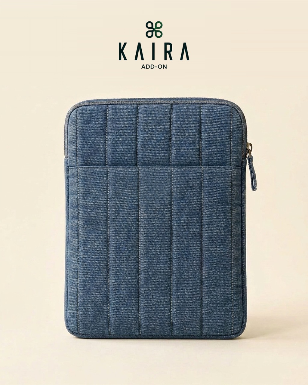KAIRA.ADDON Denim Laptop Sleeve, a quilted padded upcycled denim sleeve for 13 to 15 inch laptops